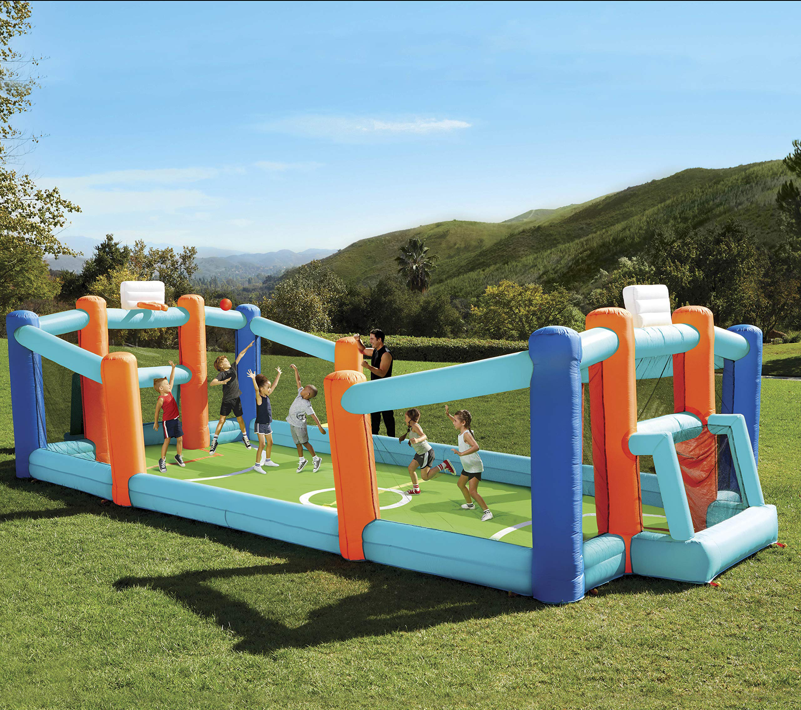 Huge Inflatable Backyard Soccer & Basketball Court for Multiple Kids