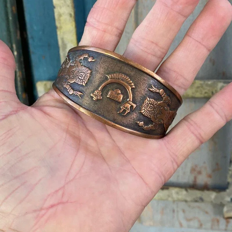 Solid Copper Wide Cuff Bracelet Pueblo Indian Themed