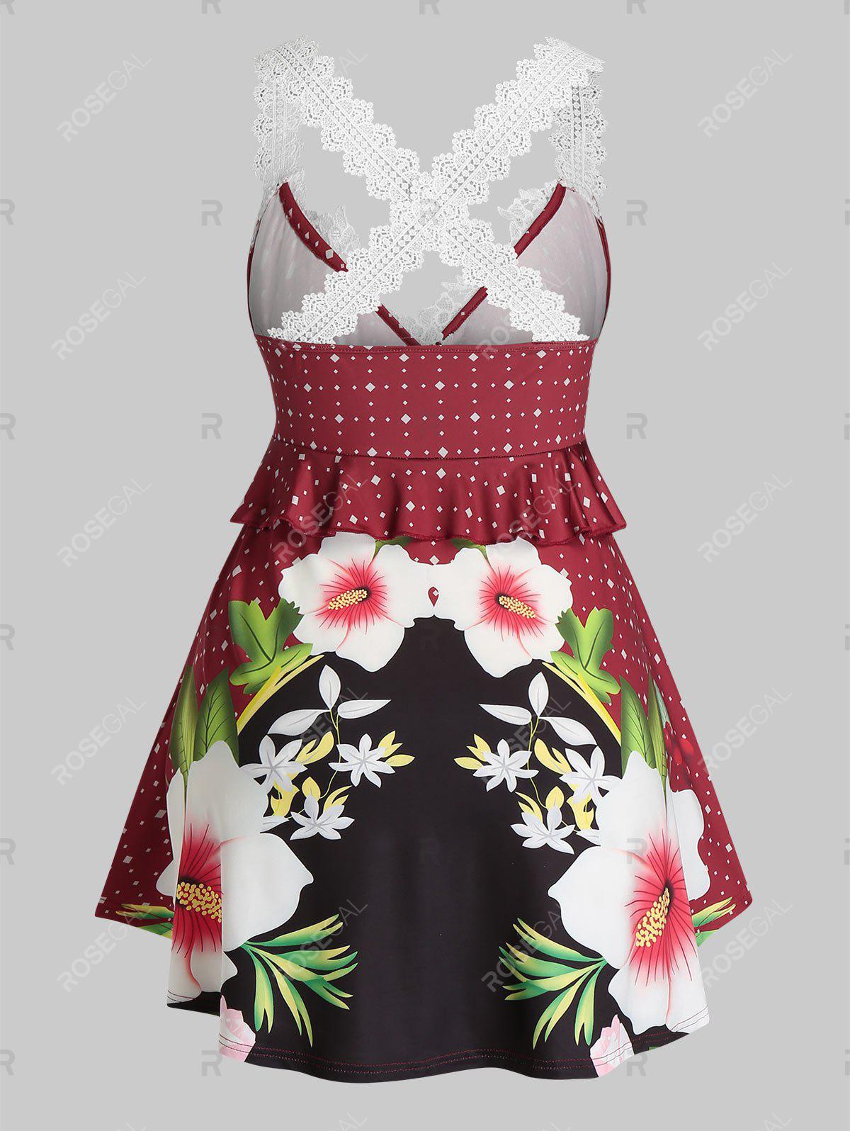 Lace Crochet Floral Crisscross Tank Top and Leggings Cottagecore Plus Size Summer Outfit