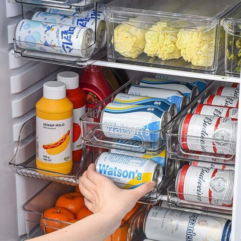🔥HOT SALE🔥Transparent Double-layer Self-rolling Drink Storage Rack Refrigerator Storage Box