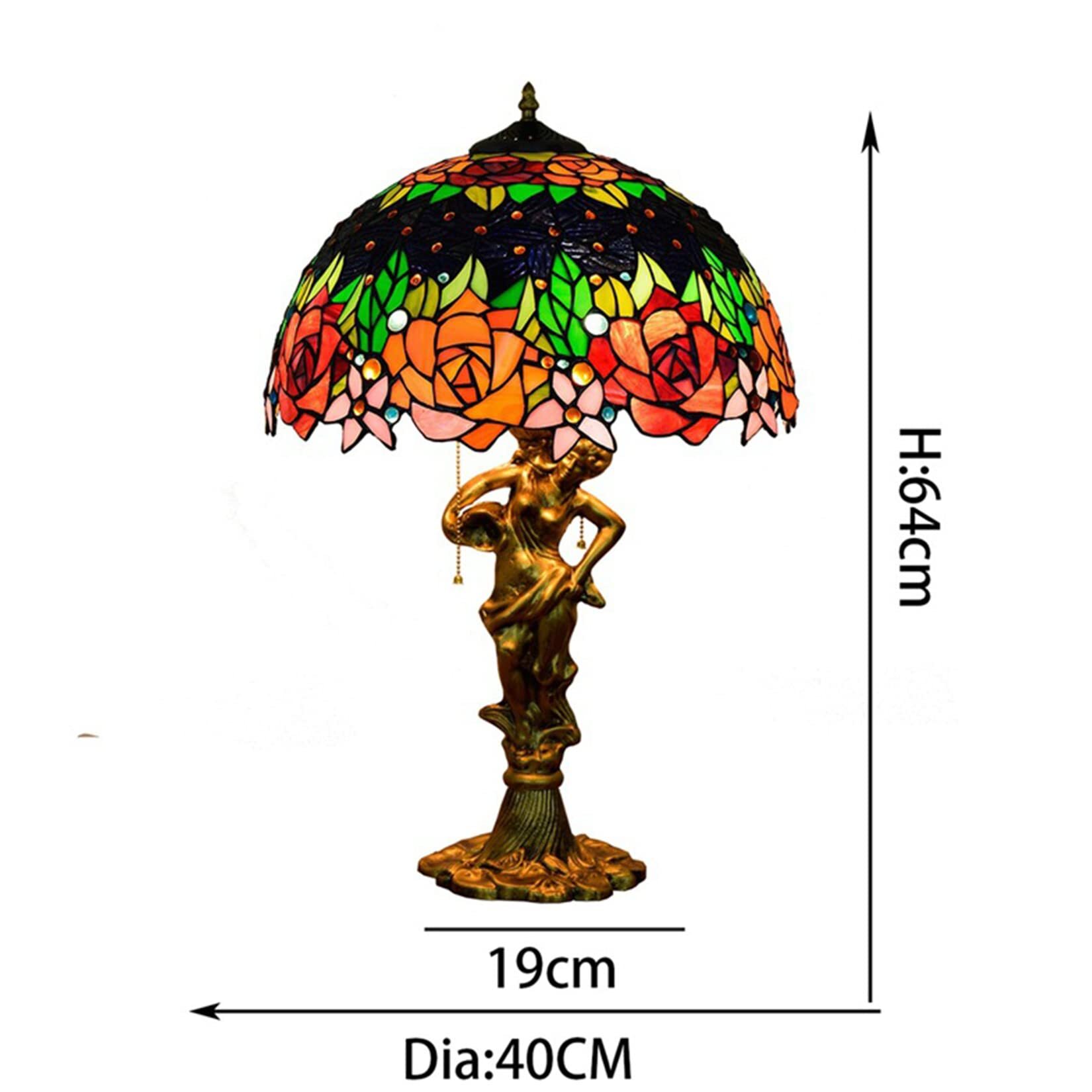 Red Rose Table Lamp, Stained Glass Shade