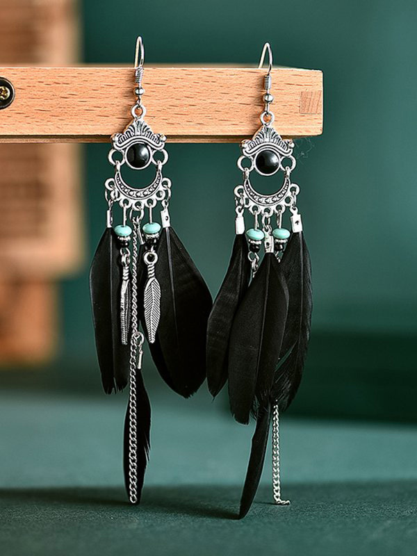 Vintage Colorblock Feather Earrings