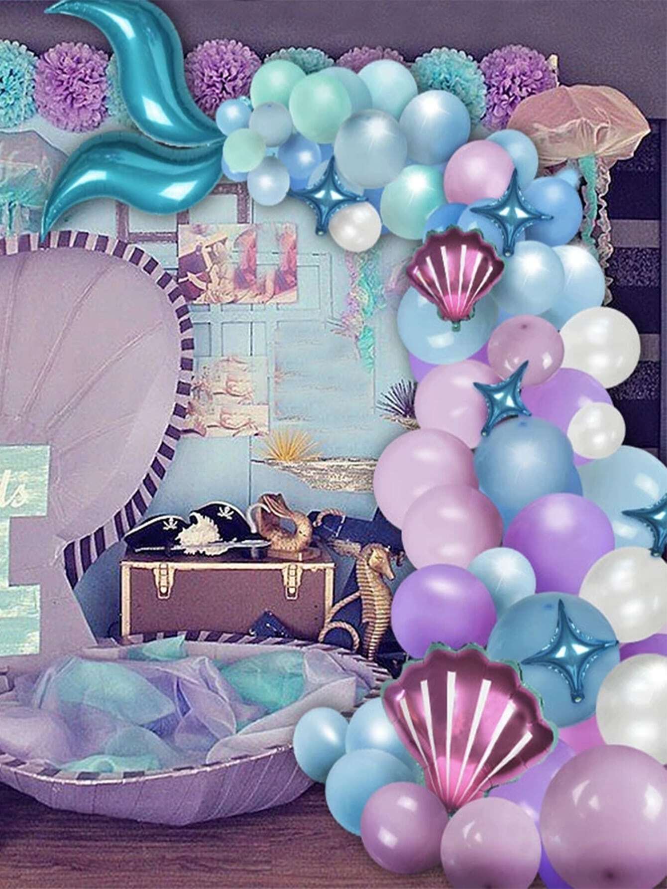 🔥Factory overstock - 77pcs/set Mermaid Balloon Garland, Shell Balloon For Mermaid Theme Party Decor Backdrop