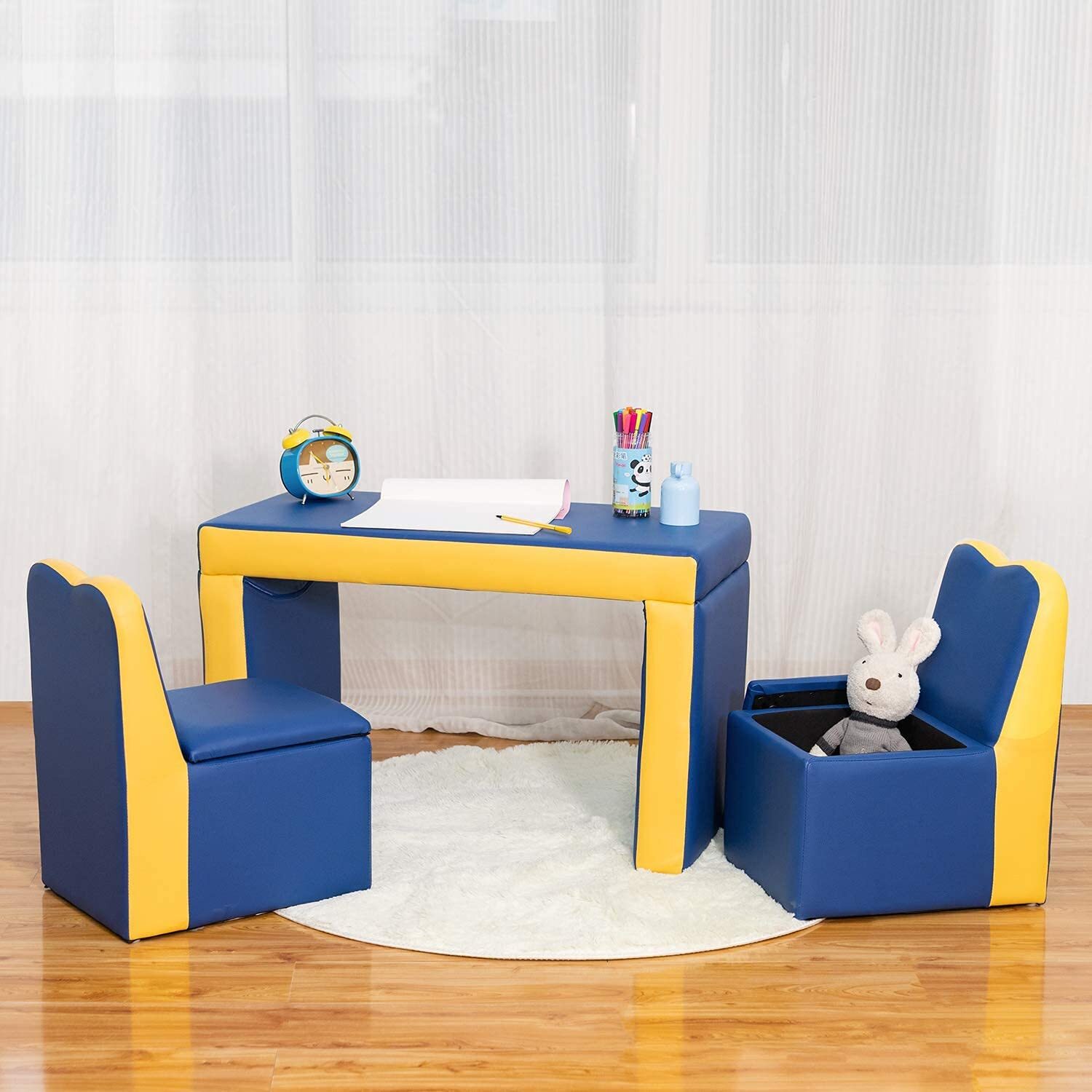 Kids Sofa, 2 in 1 Double Sofa Convert to Table and Two Chairs