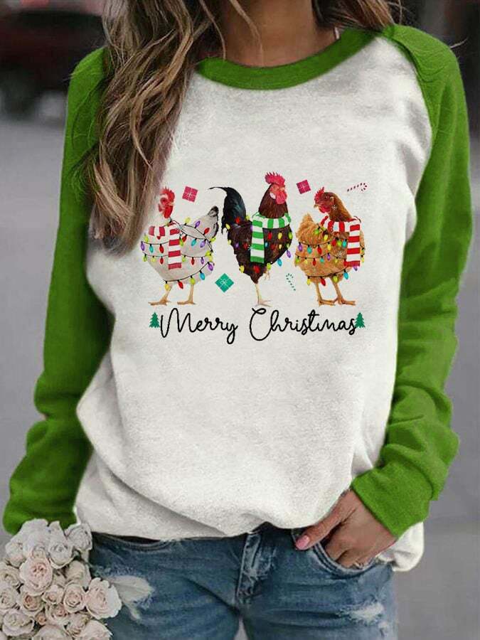 Women's Merry Christmas Chicken Print Casual Sweatshirt