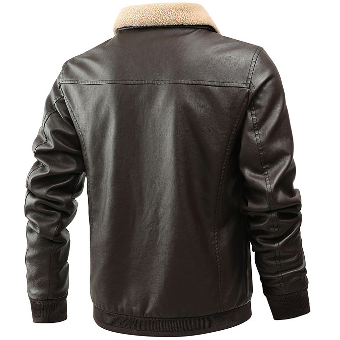 Men's Casual Multi-pocket Lapel Leather Jacket
