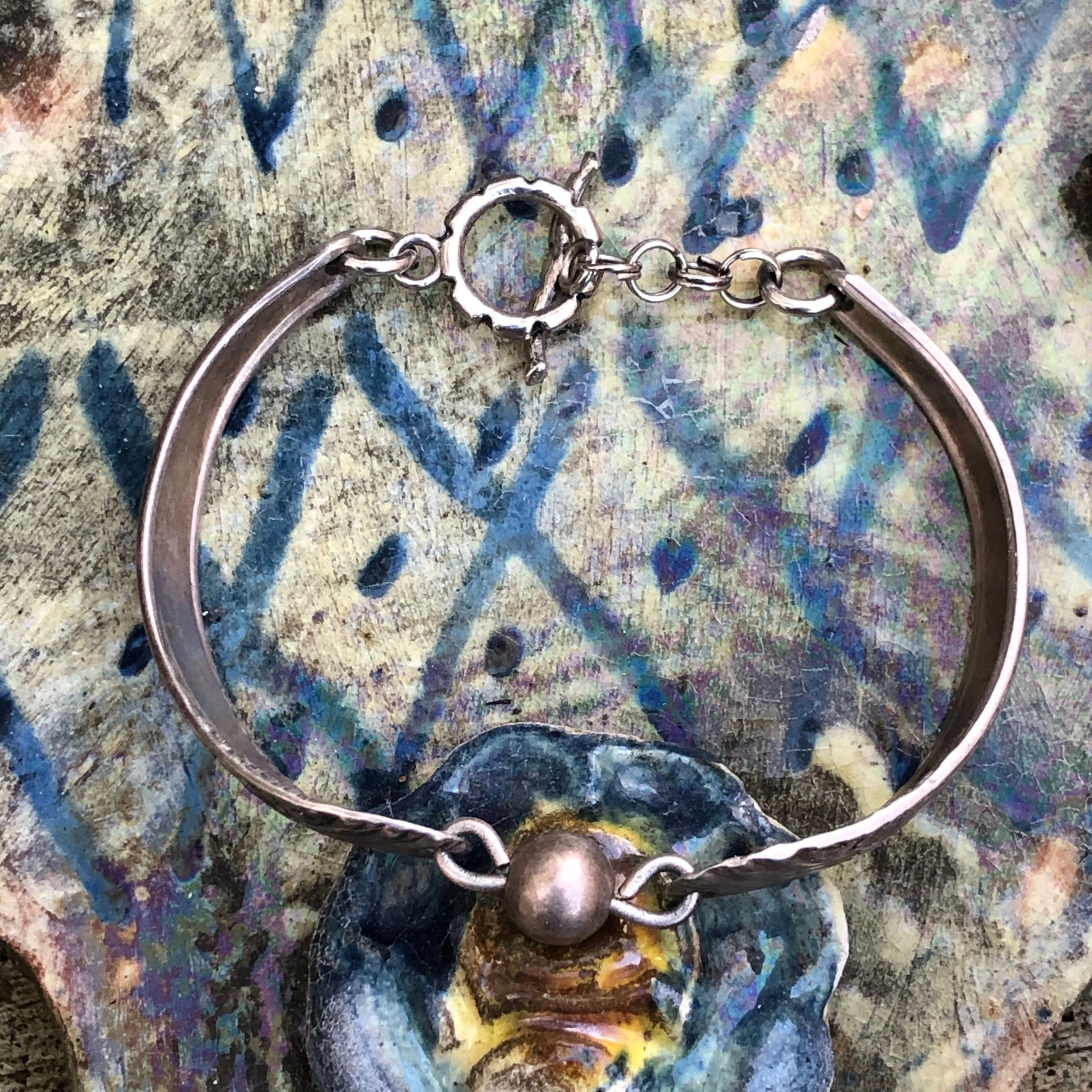 Silver Spoon Bracelet with Bead Accent