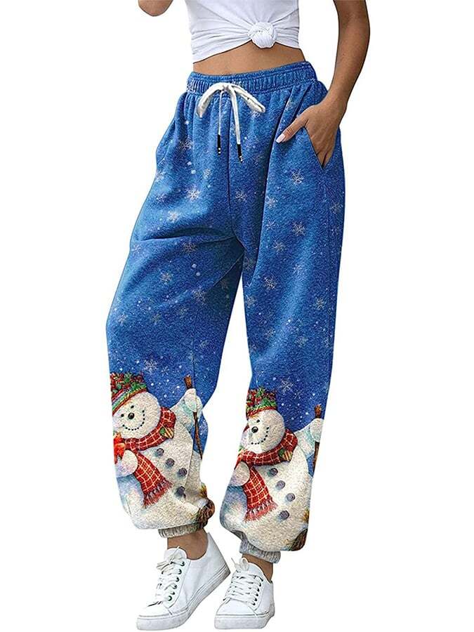 Ladies Merry Christmas Print Casual Trousers