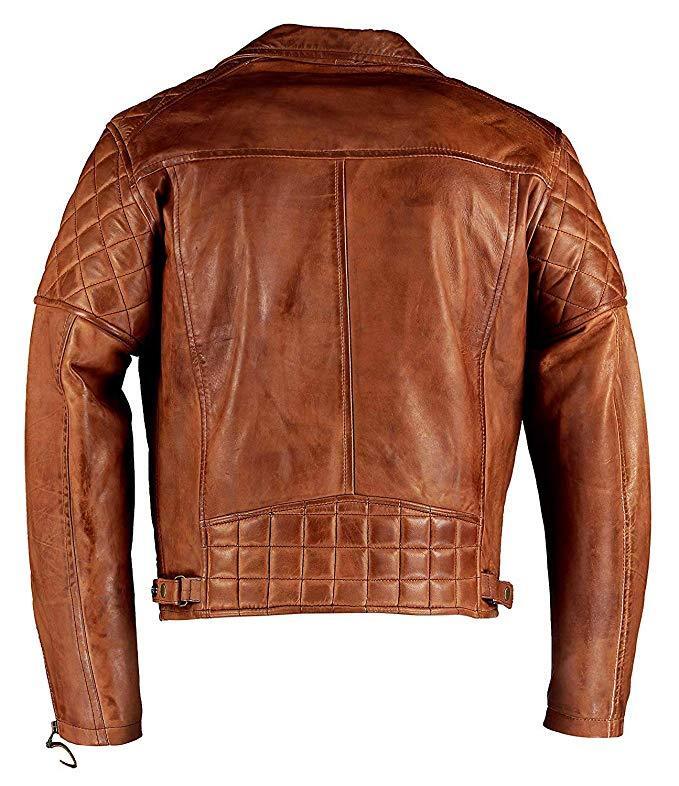 Mens Ashwood Diamond Vintage Brown Biker Style Leather Jacket