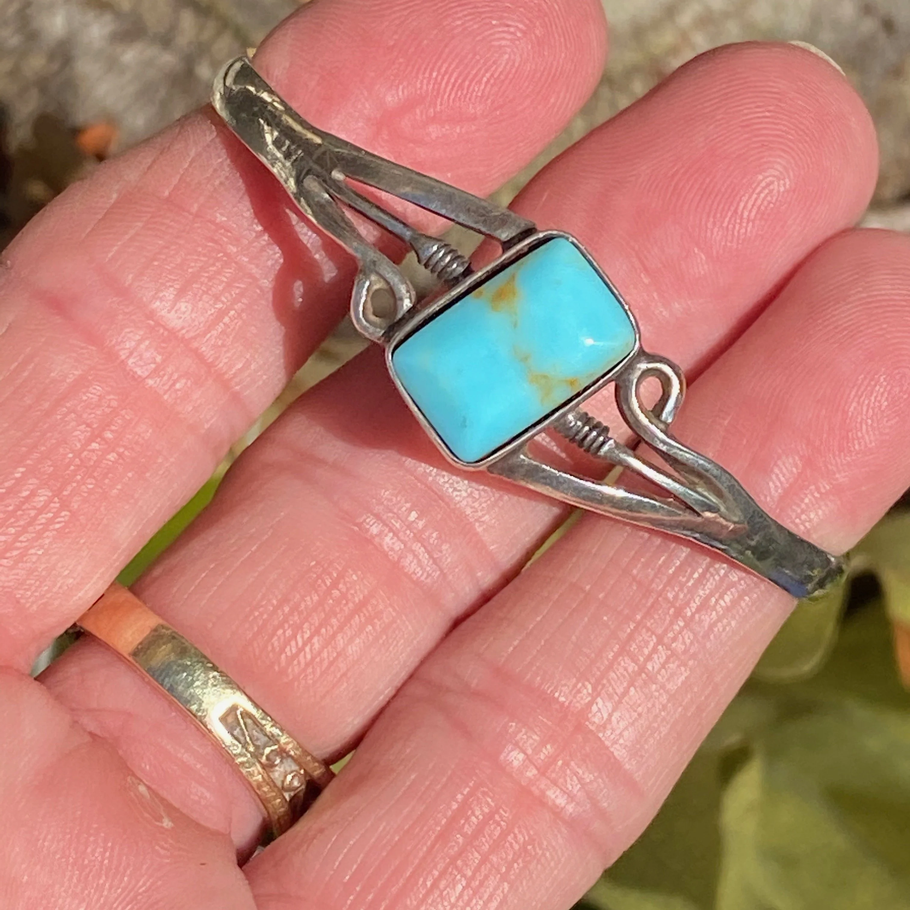 Southwestern Sterling Silver Cuff Bracelet with Rectangular Turquoise Stone