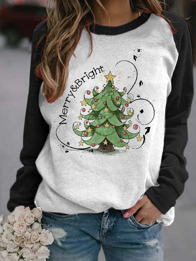 Women's Merry&Bright Christmas Tree🎄 Print Casual Sweatshirt