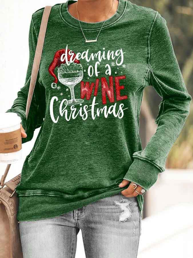 Women's Diedming Of A Wine Christmas Print Casual Sweatshirt