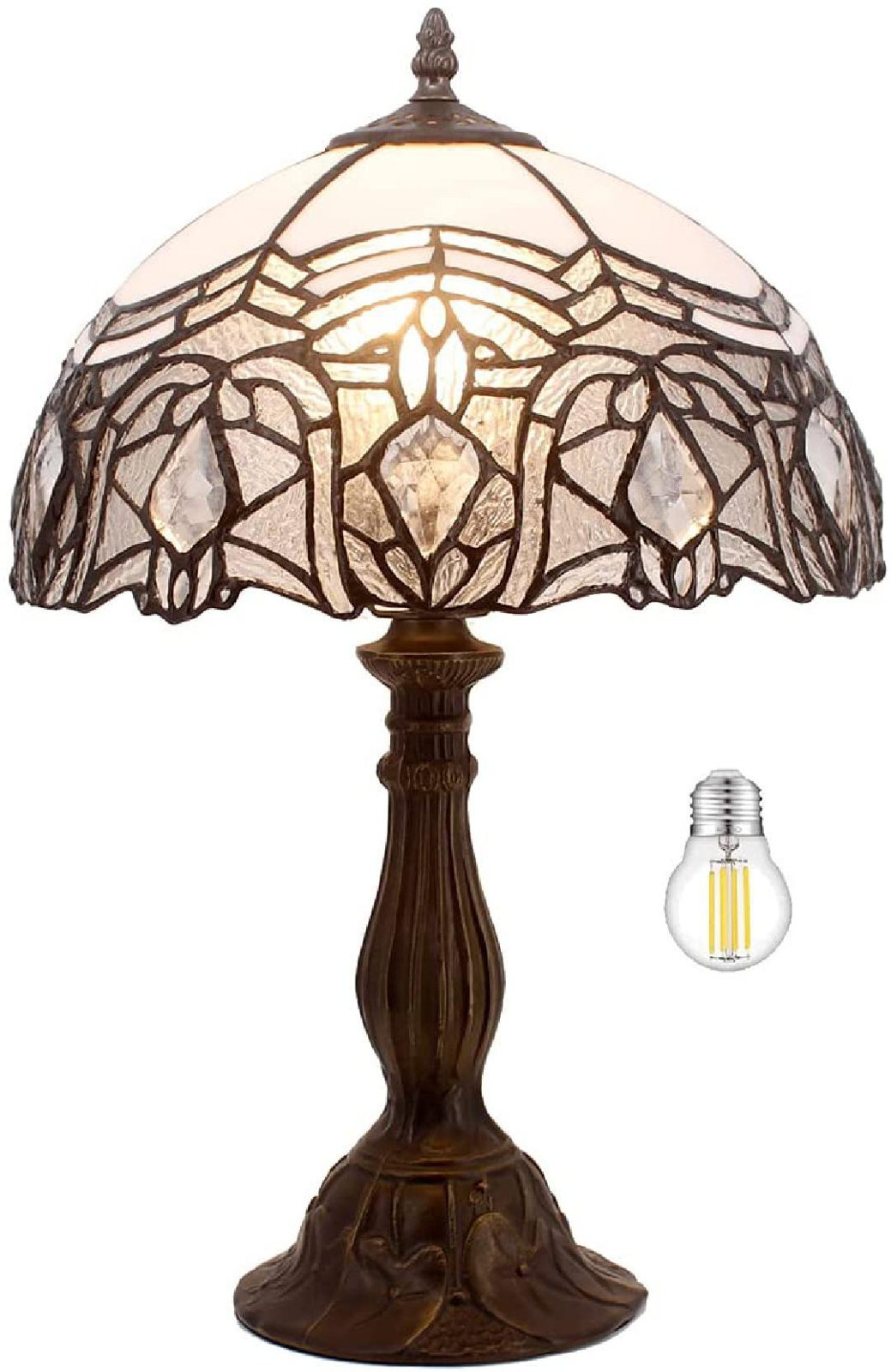 Tiffany Lamp Table White Stained Glass Bedside Lamp Living Room Bedroom Luxurious Desk Reading Light 18