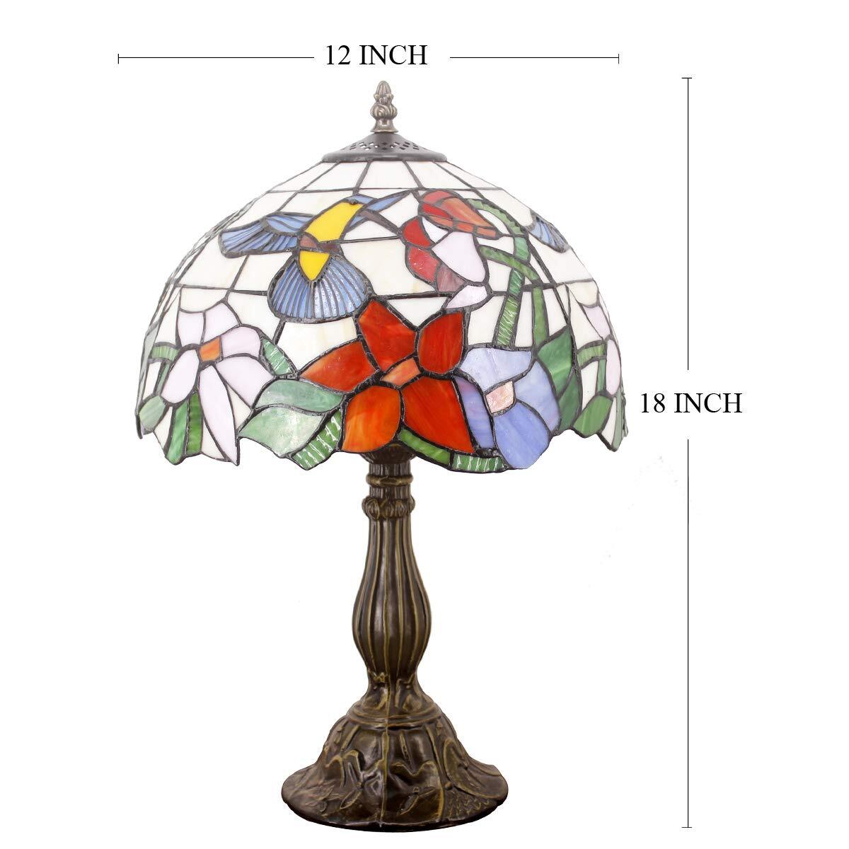 Stained Glass Lamp, Hummingbird Style Bedside Lamp Reading Light 12 x 12 x 18 Inch Decor for Bedroom Living Room Home Office