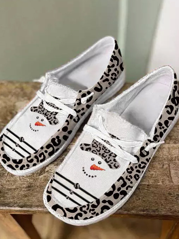 Christmas Snowman Leopard Flat Sneakers
