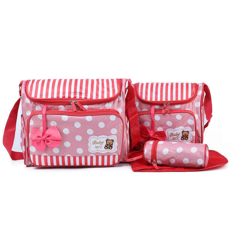 Mommy Bag Four-Piece Bowknot Outing One-Shoulder Multifunctional Large-Capacity Bag For Mother, Baby And Mother