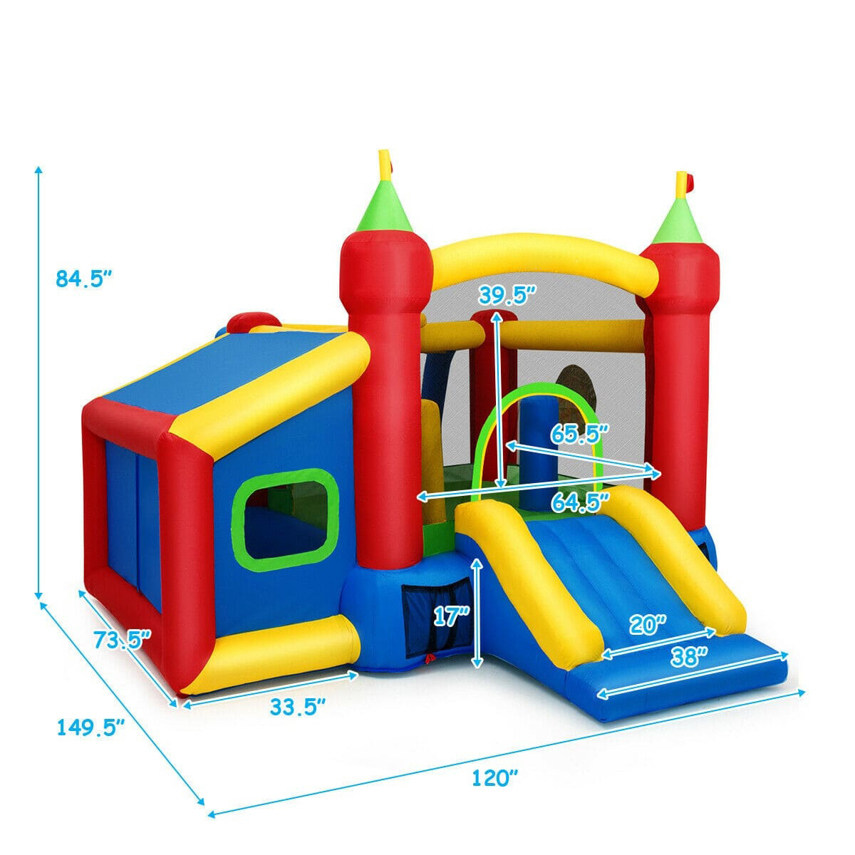 Colorful Kids Inflatable Bounce House with 480W Blower and Plastic Balls