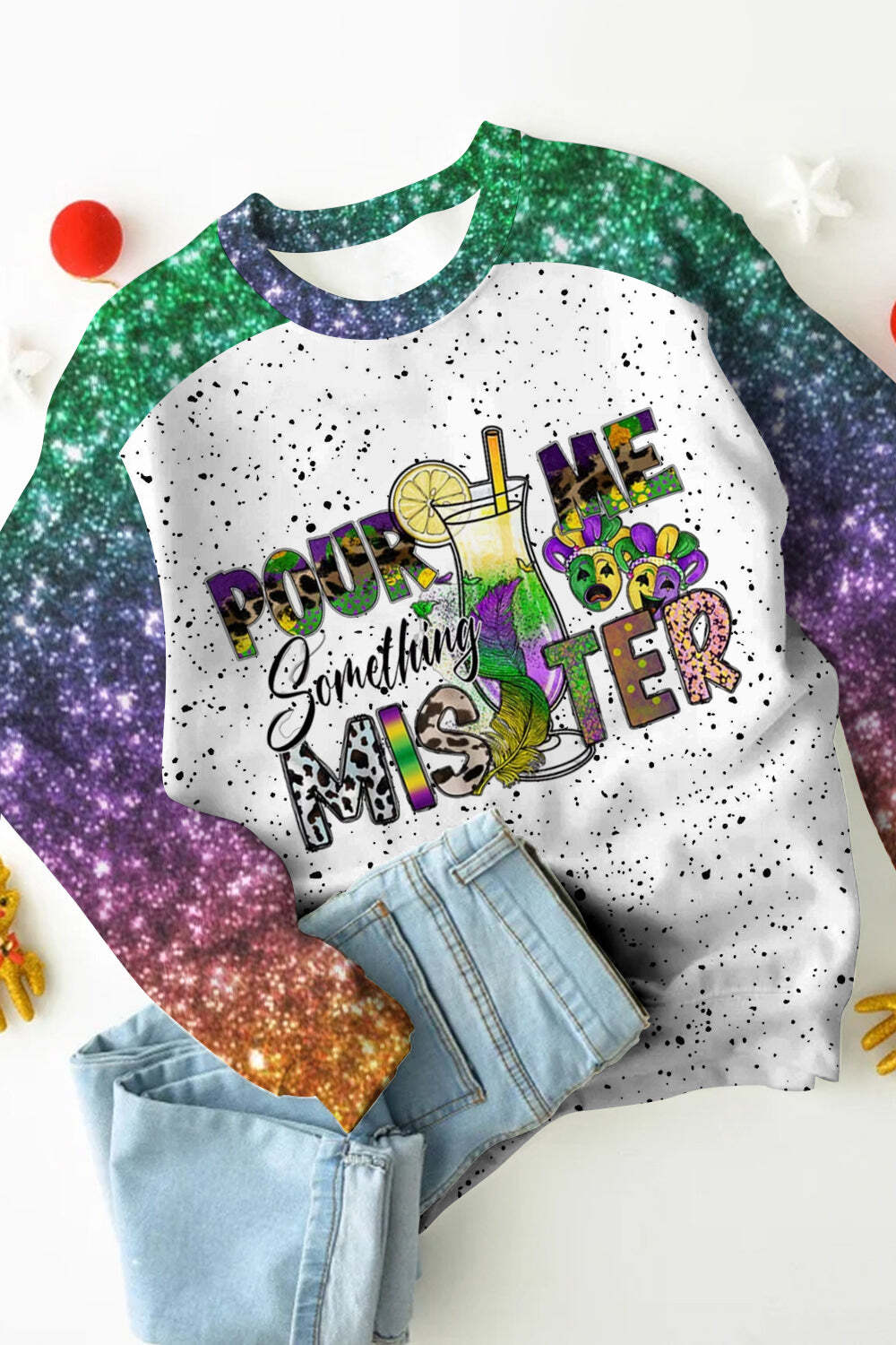 [CLEARANCE SALE]Pour Me Something Mister Mardi Gras Polka Dots Print Sweatshirt