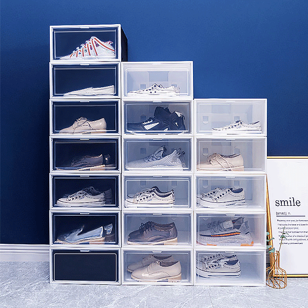 Dustproof Shoe Organizer Boxes, Plastic Stackable Shoe Storage For Closet, Space Saving Shoe Holder Sneaker Display Case