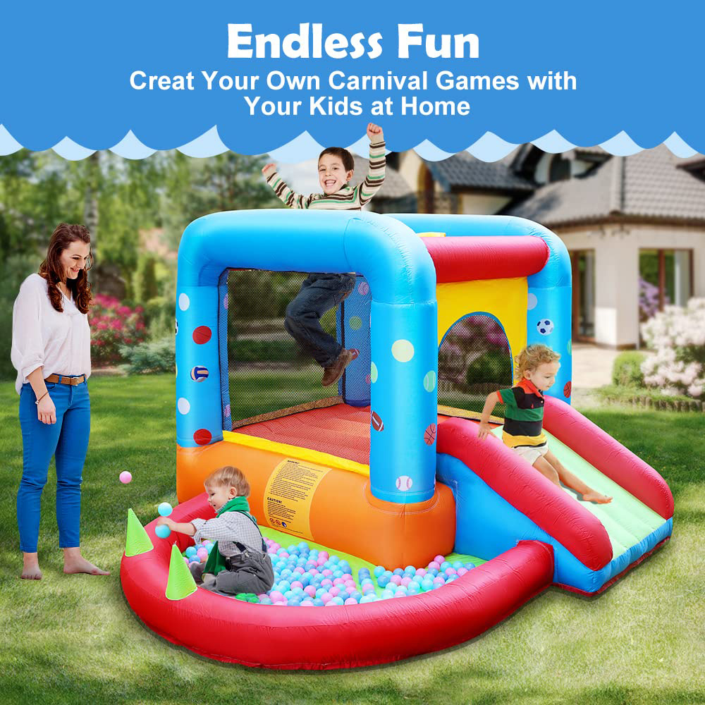 Fun Inflatable Bounce House, Kids Castle Slide Bouncer, Ideal Gifts（112 x 98 x 65”）