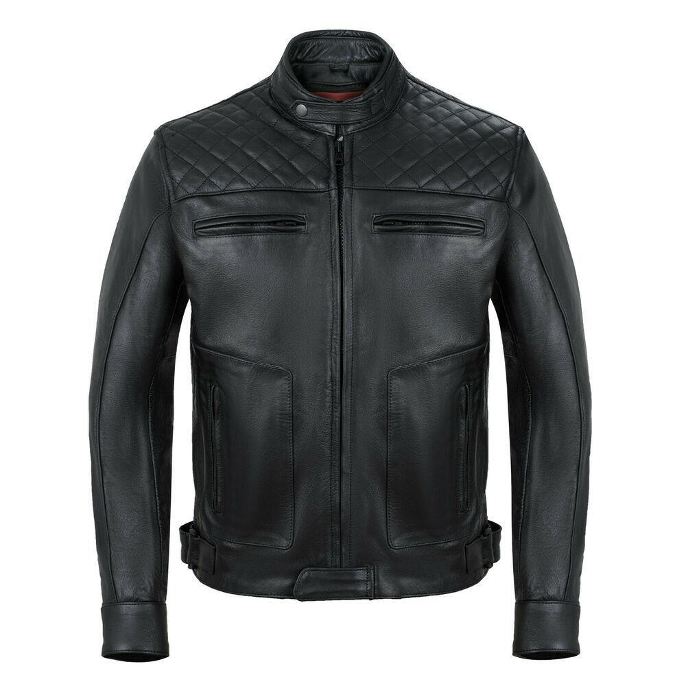 Mens's Black Motorcycle Diamond Leather Jacket CE Protection Cowhide