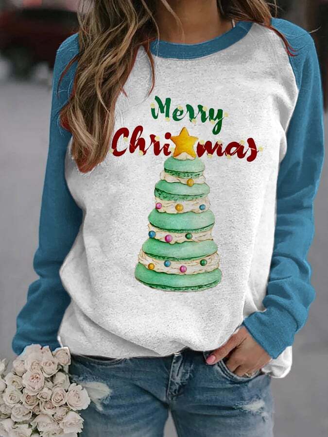 Women's Merry Macaroon Christmas Tree🎄 Print Casual Sweatshirt