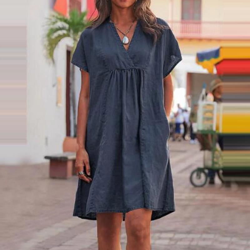 Women's V-Neck Design Short Sleeve Mini Dress