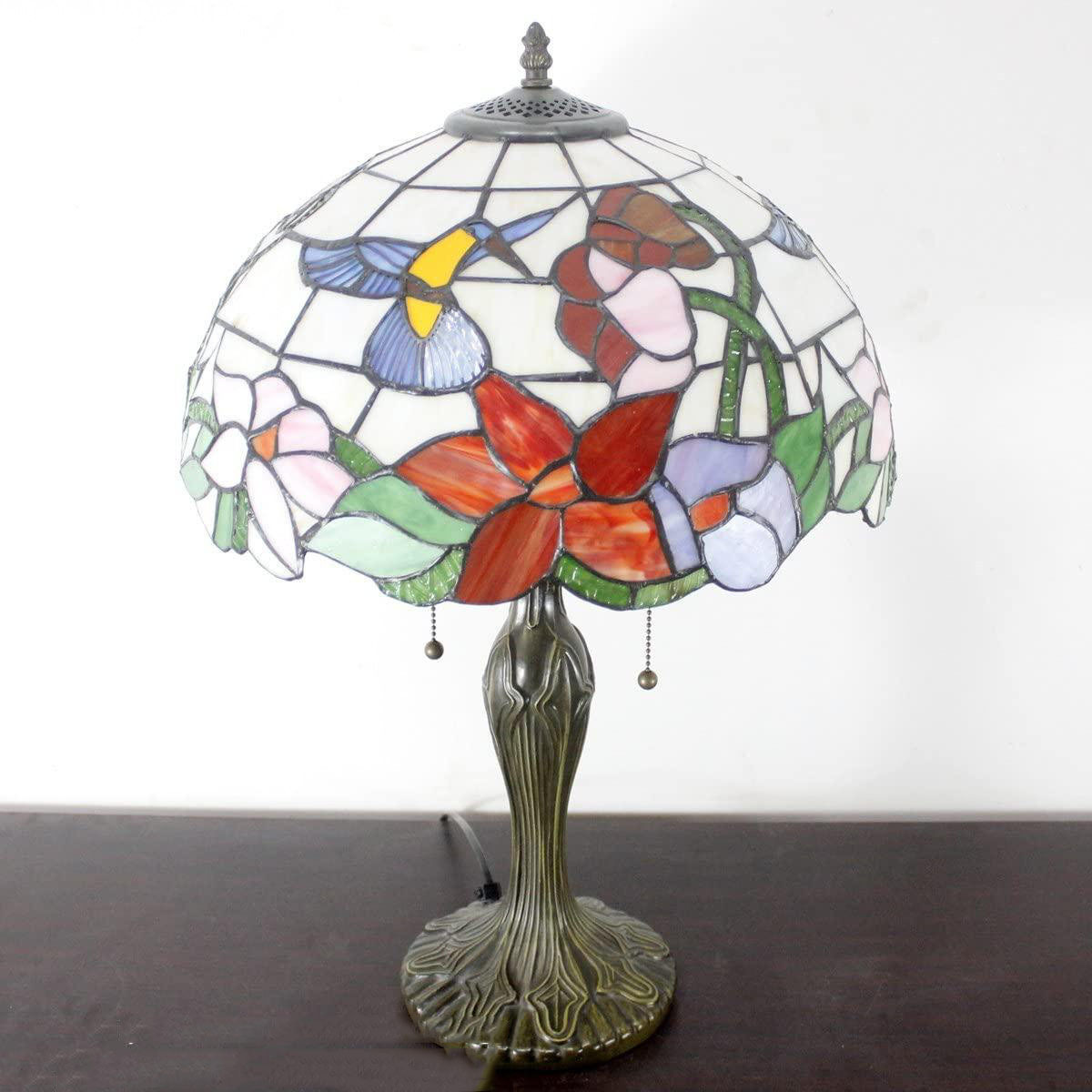 Tiffany Lamp Table Stained Glass Hummingbird Style Shade Metal Base 24