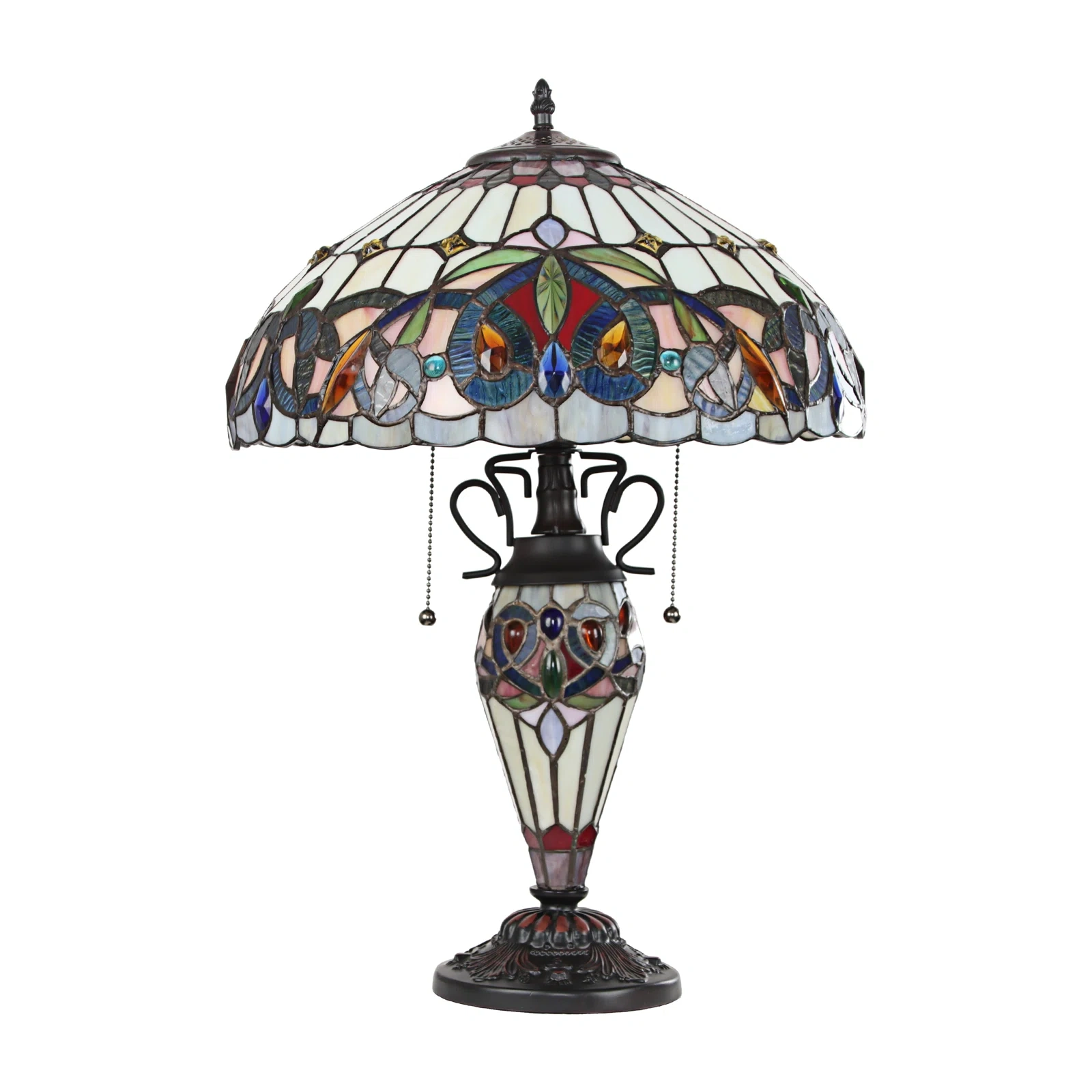 Howey Victorian Tiffany-Style Dark Bronze 3 Light Double Lit Table Lamp 16