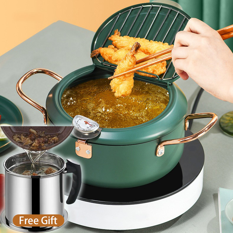 (304 stainless steel material) Morandi green temperature-controlled fryer