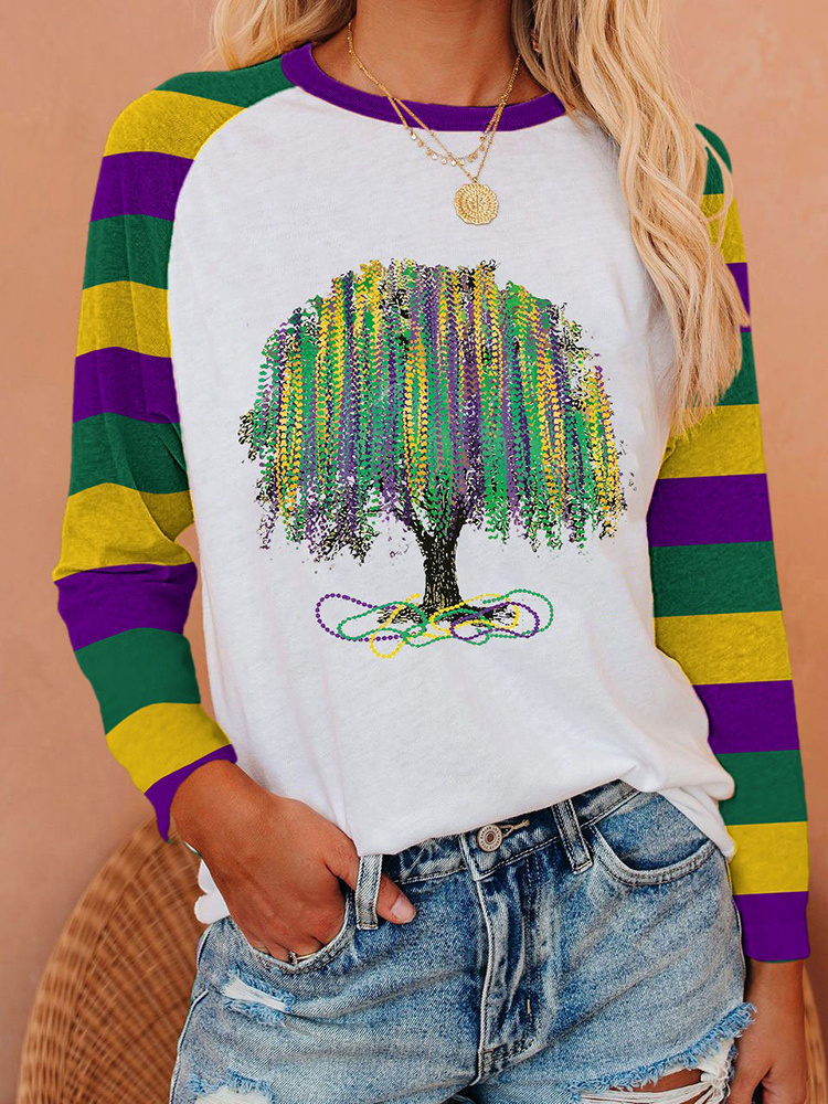 [CLEARANCE SALE]Mardi Gras Tree Print Casual Long Sleeved T-Shirt