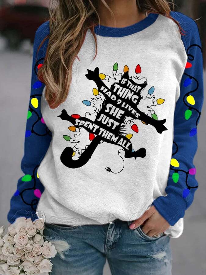Women's Christmas Electric Shock Cat Print Casual Sweatshirt