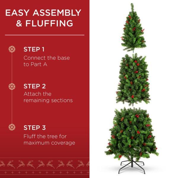7.5 ft. Pre-Lit Incandescent Pencil Artificial Christmas Tree with 350 Warm White Lights, Pine Cones, Berries