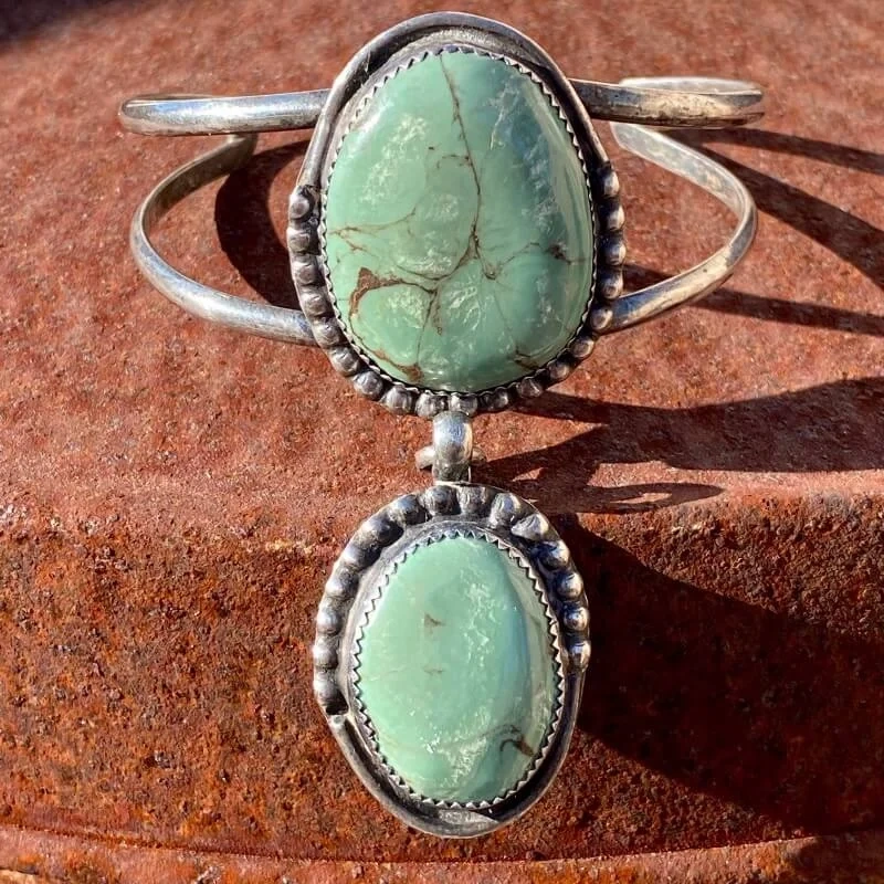Mint Green Turquoise Bracelet by Navajo Benjamin Becenti Sterling Silver