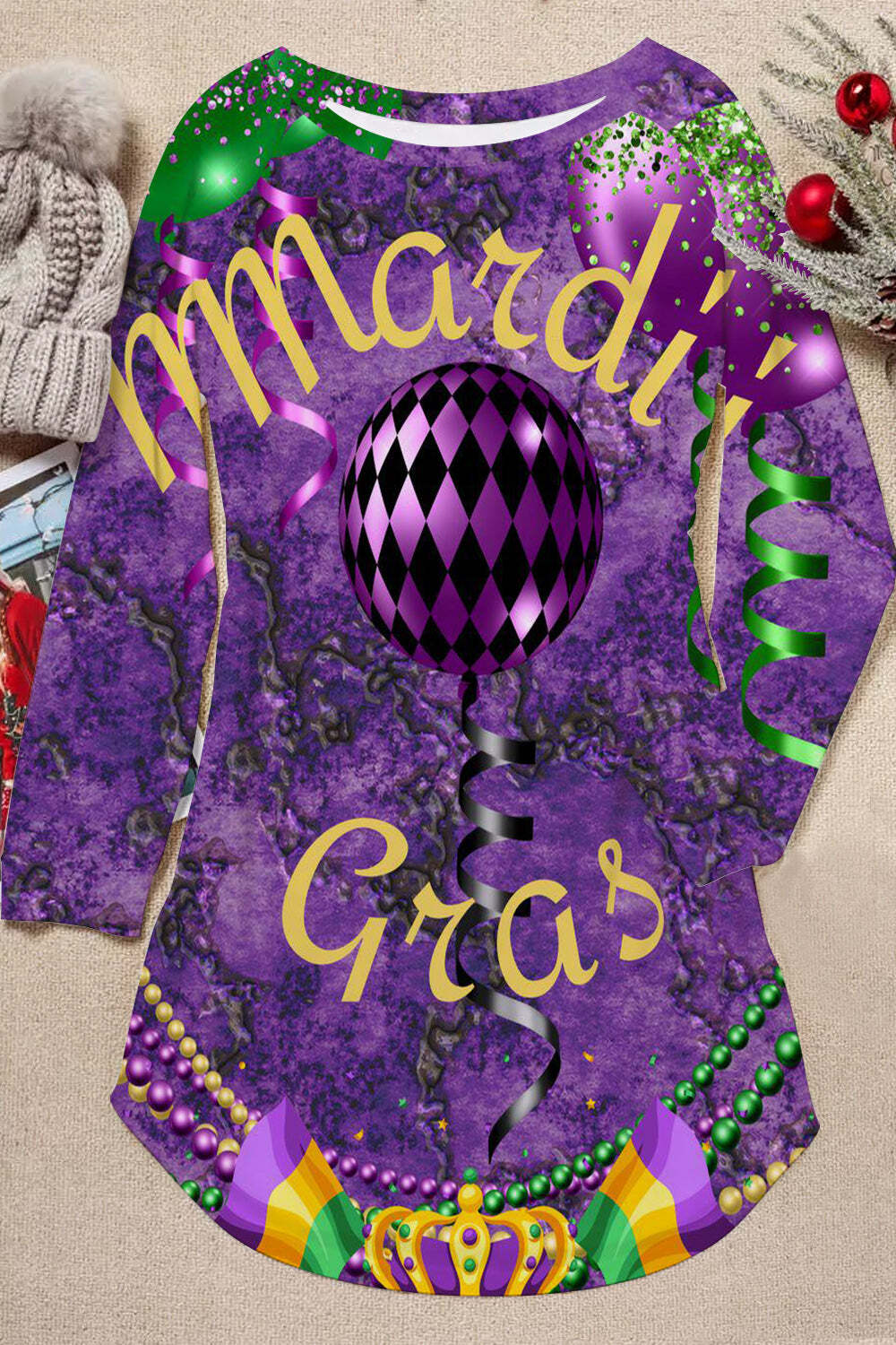 [CLEARANCE SALE]Mardi Gras Beads Carnival Print Loose Tunic