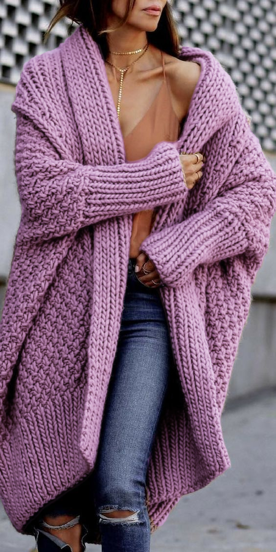 Winter women's sweater extra thick long knit coat