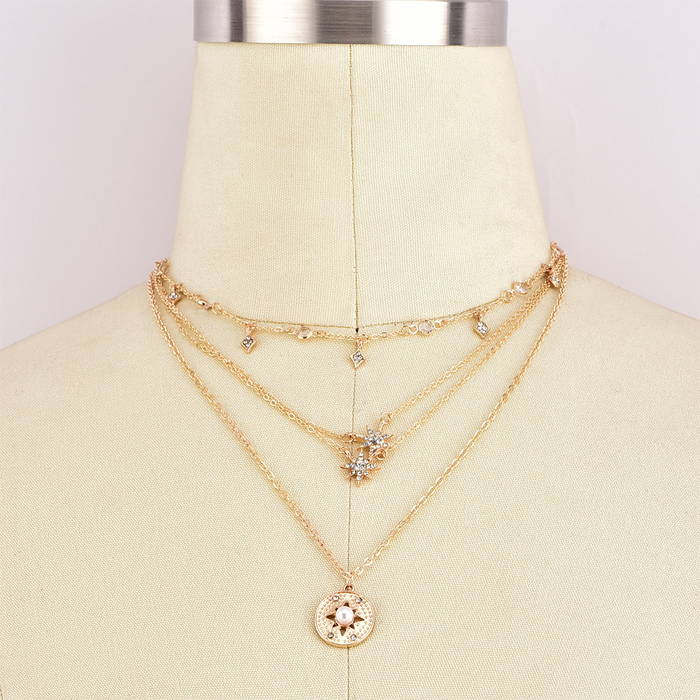 Fashion Full Diamond Star Star Multi - Layer Necklace