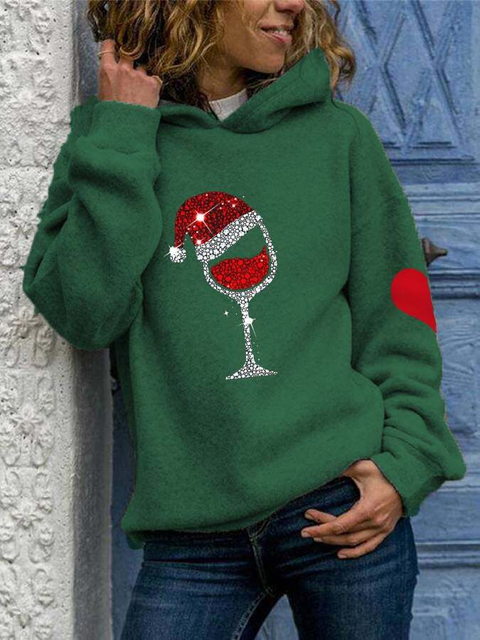 Women's Merry Christmas Wine Glass Casual Hoodie