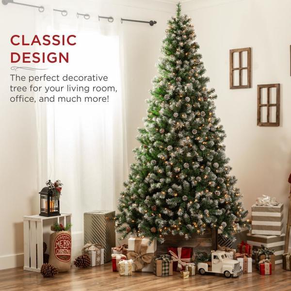 7.5 ft. Pre-Lit Incandescent Flocked Pre-Decorated Artificial Christmas Tree with 550 Warm White Lights 2