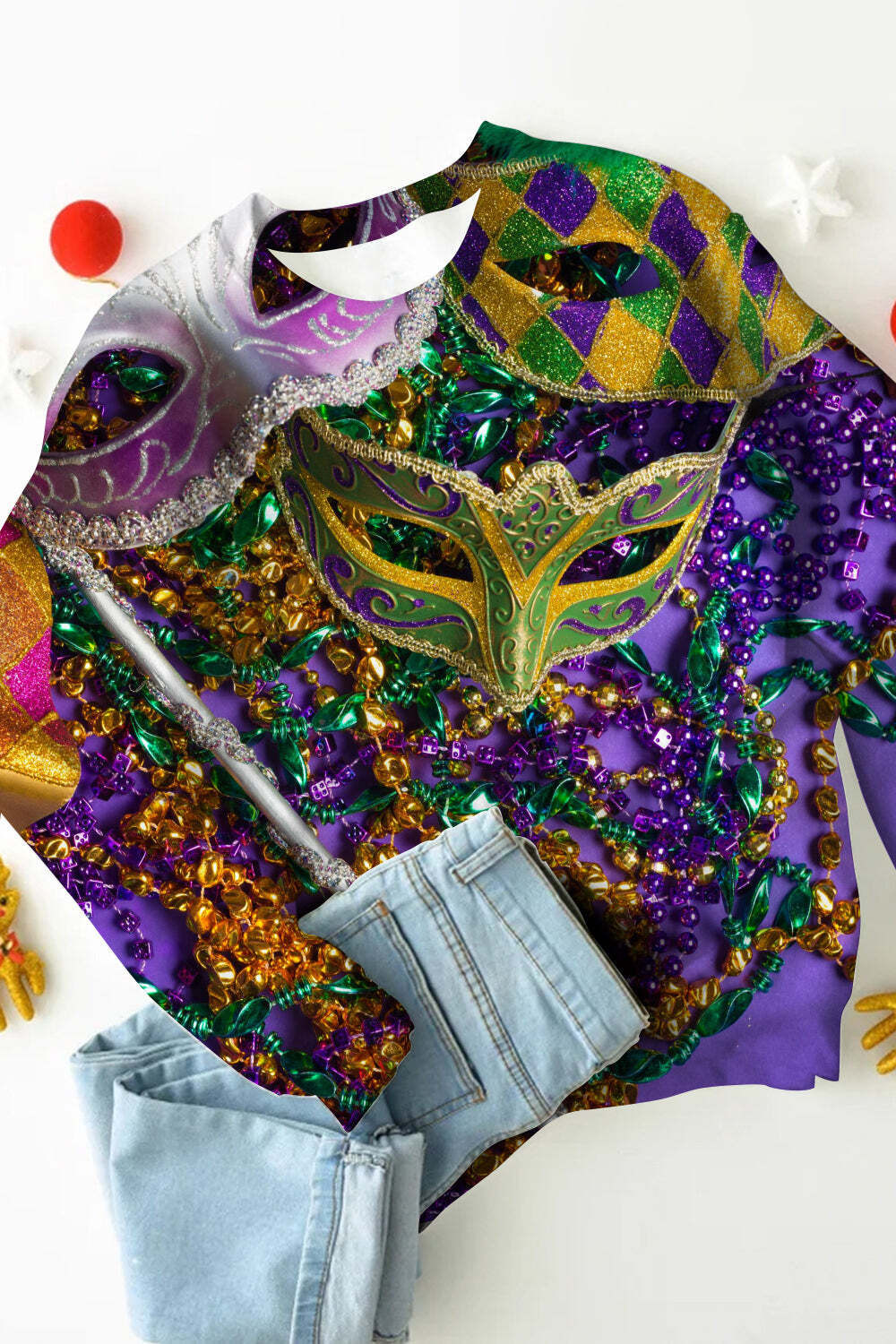 [CLEARANCE SALE]Mardi Gras Sequin Mask With Colored Beads Sweatshirt