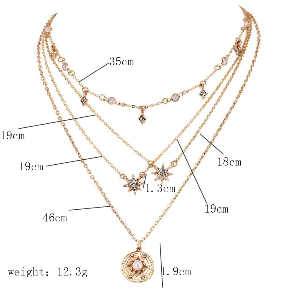 Fashion Full Diamond Star Star Multi - Layer Necklace