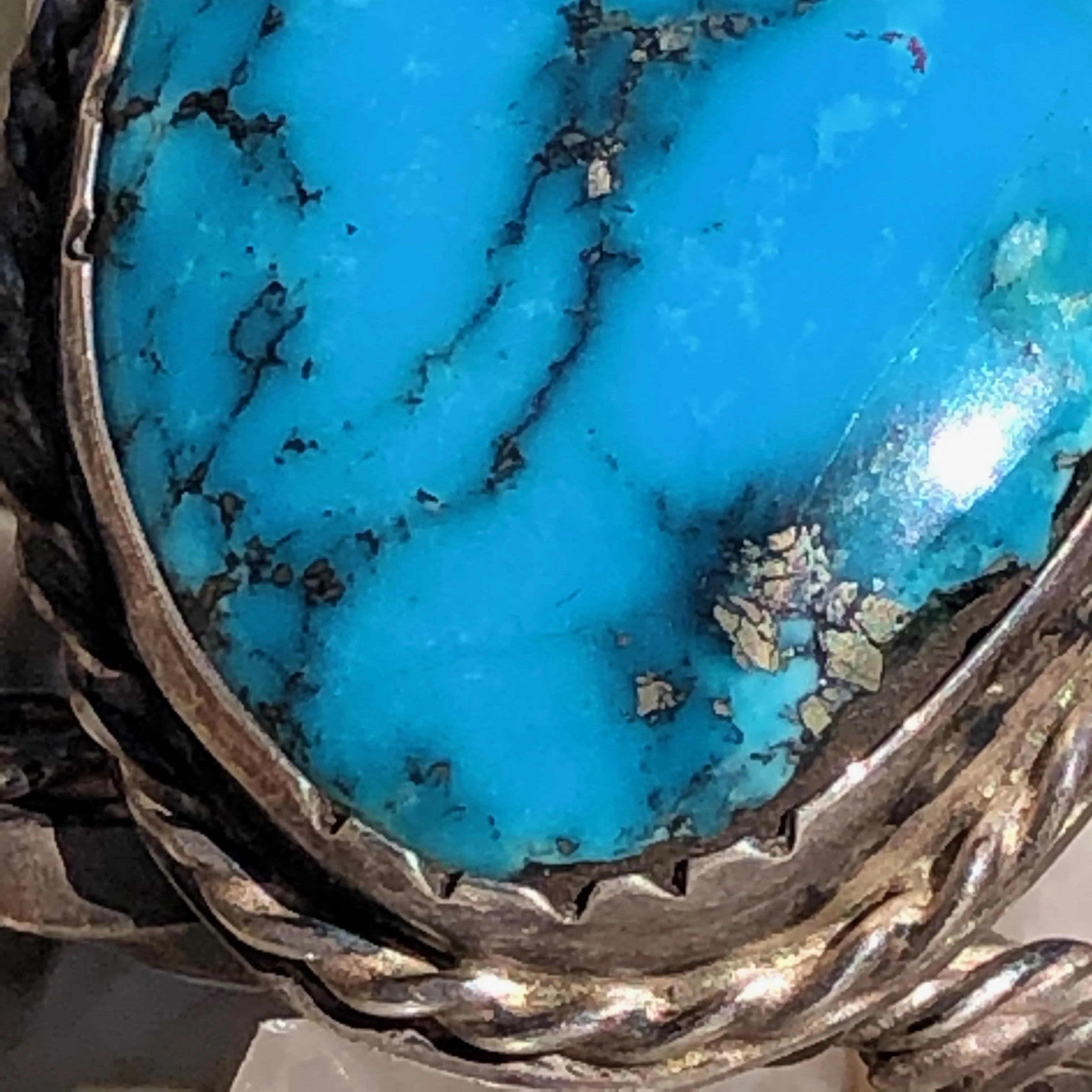 Rustic Southwestern Sterling Silver Bracelet with Morenci Turquoise