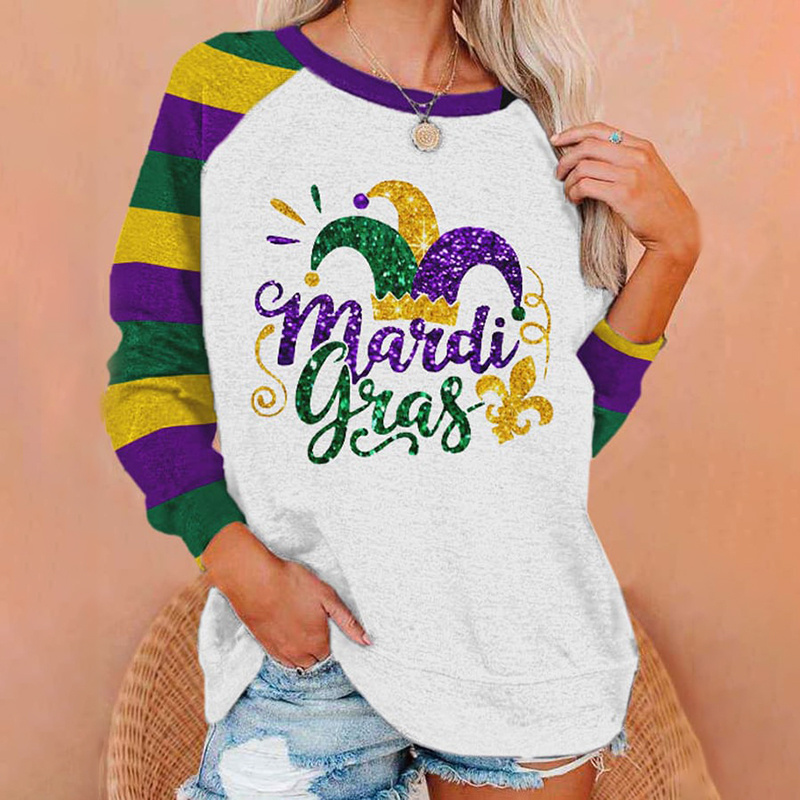 [CLEARANCE SALE]Happy Mardi Gras Beads Print Sweatshirt