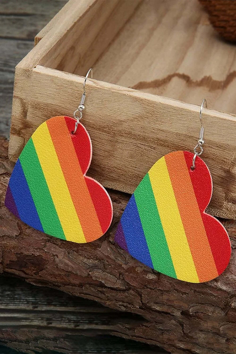 [CLEARANCE SALE]Rainbow Heart Wooden Earrings
