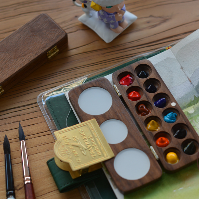 Mini Walnut Watercolor Travel Paint Box