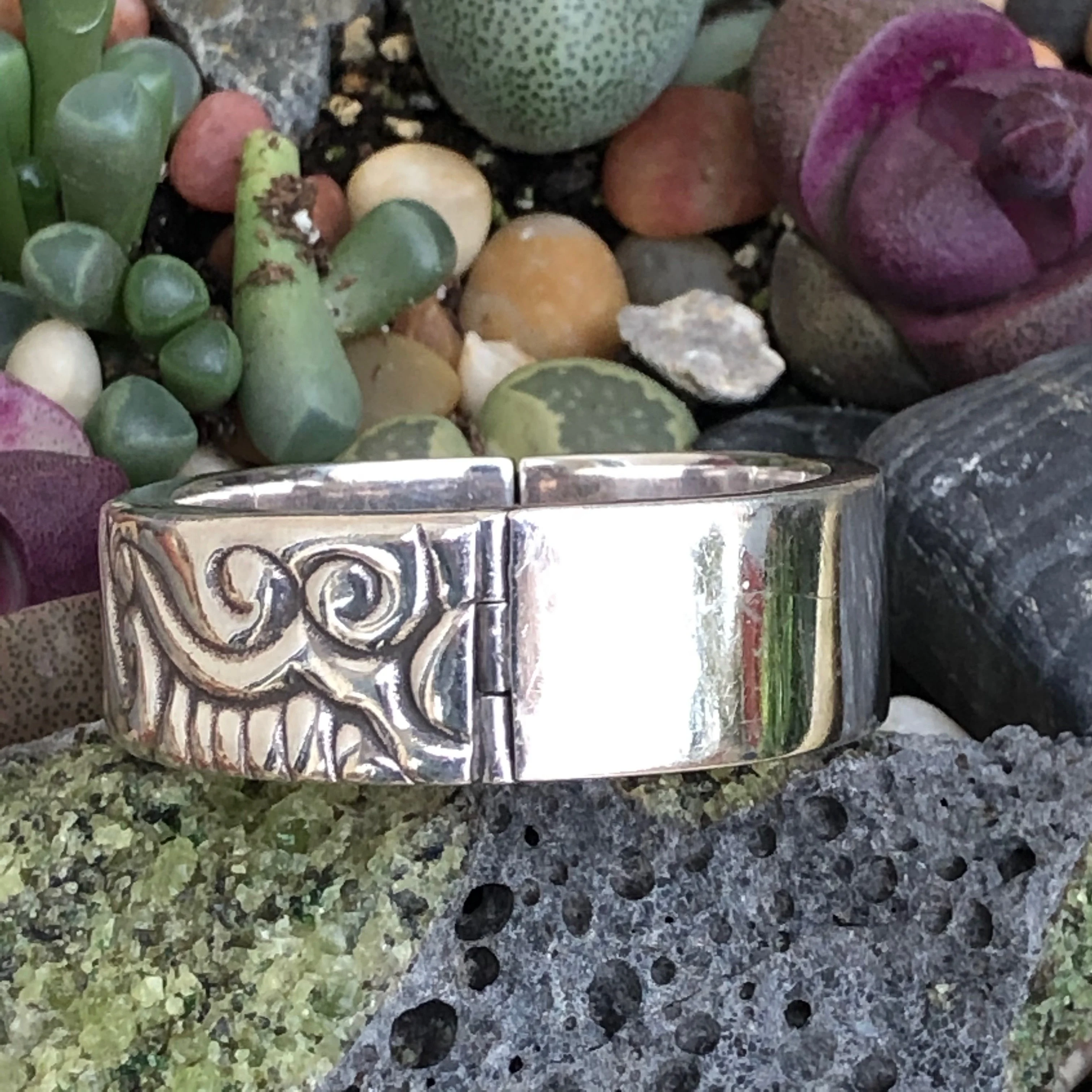 Heavy Repouseé Sterling Silver Hinged Bangle Bracelet  by Zina of Beverly Hills