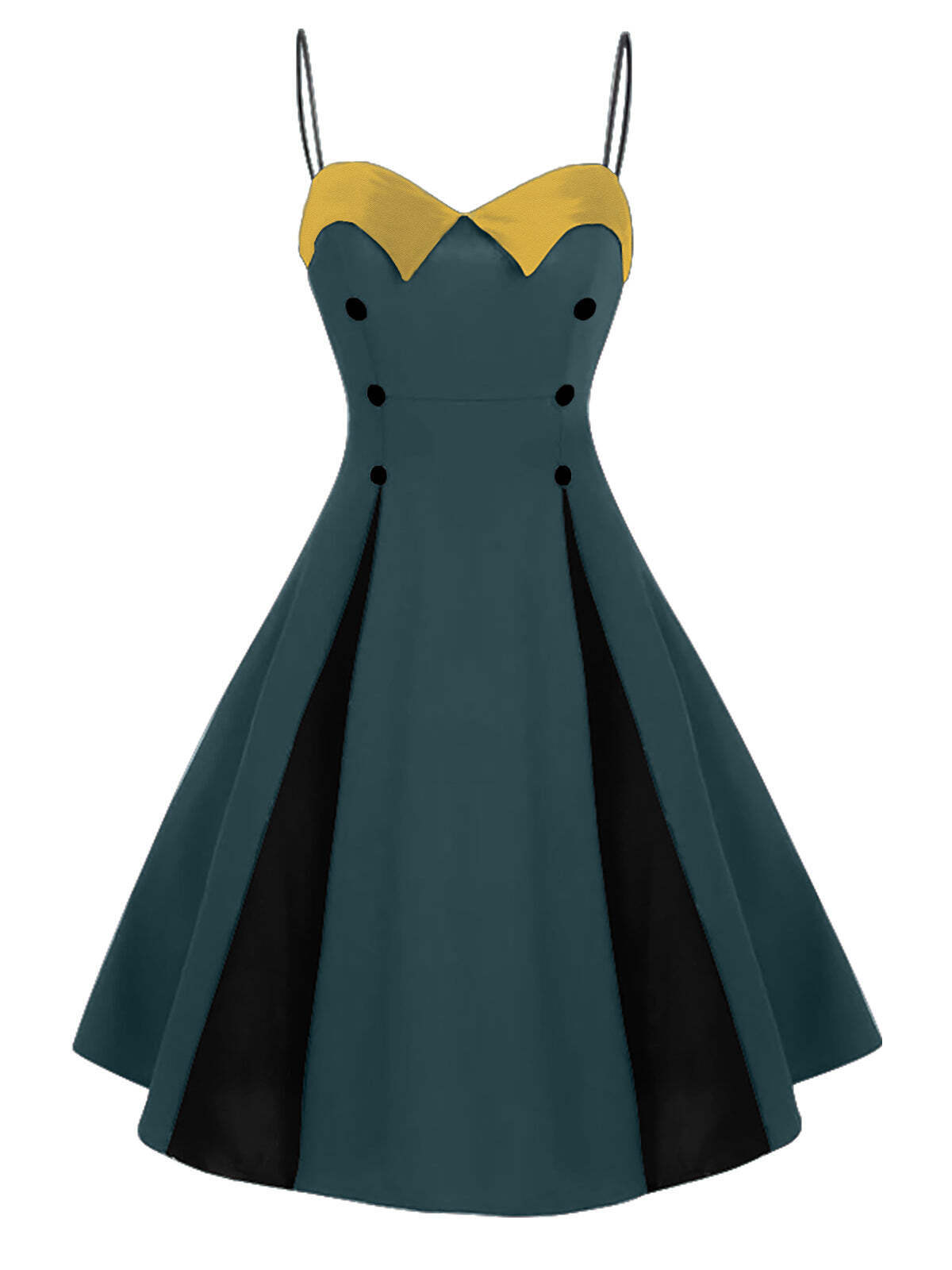 Loki's Style 1950s Straps Button Swing Dress - Bynewpro