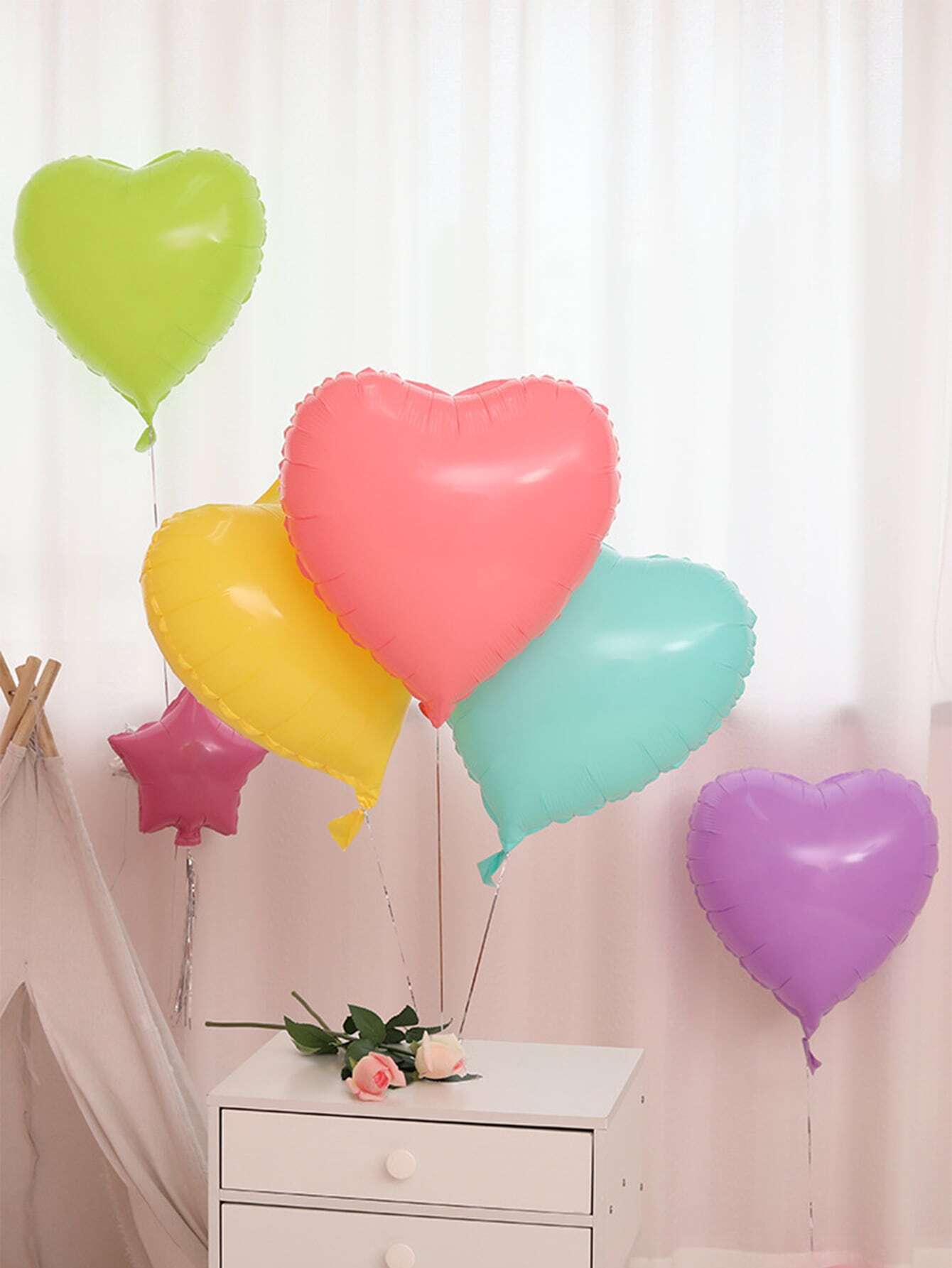 🔥Factory overstock - 10pcs 18inch Aluminum Balloon With 2pcs Balloon Accessories, Pastel Macaron Rainbow Heart Shaped Random Party Celebration Decoration Balloon