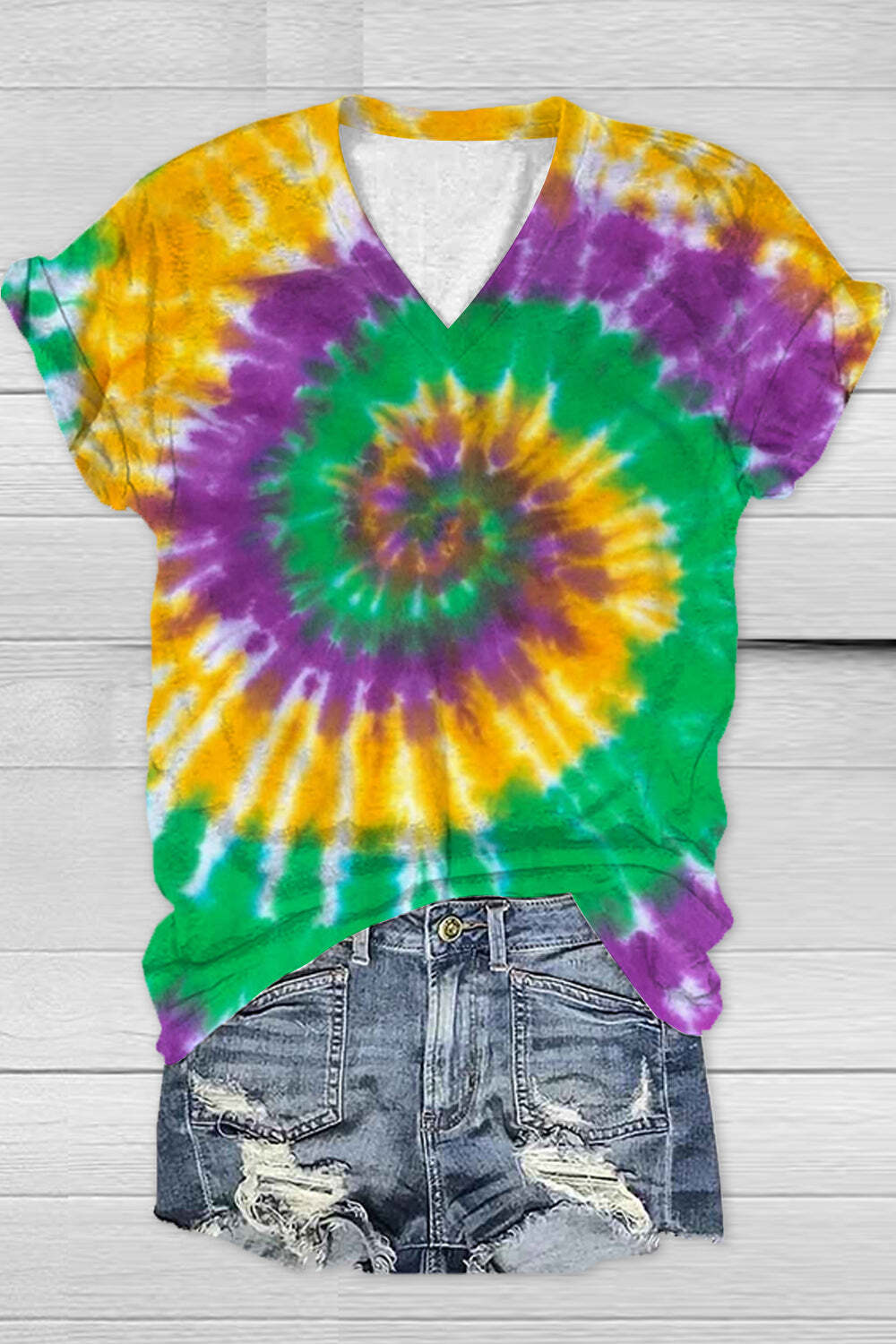 [CLEARANCE SALE]Mardi Gras Neon Green& Purple&Yellow Spiral Tie Dye T-Shirt