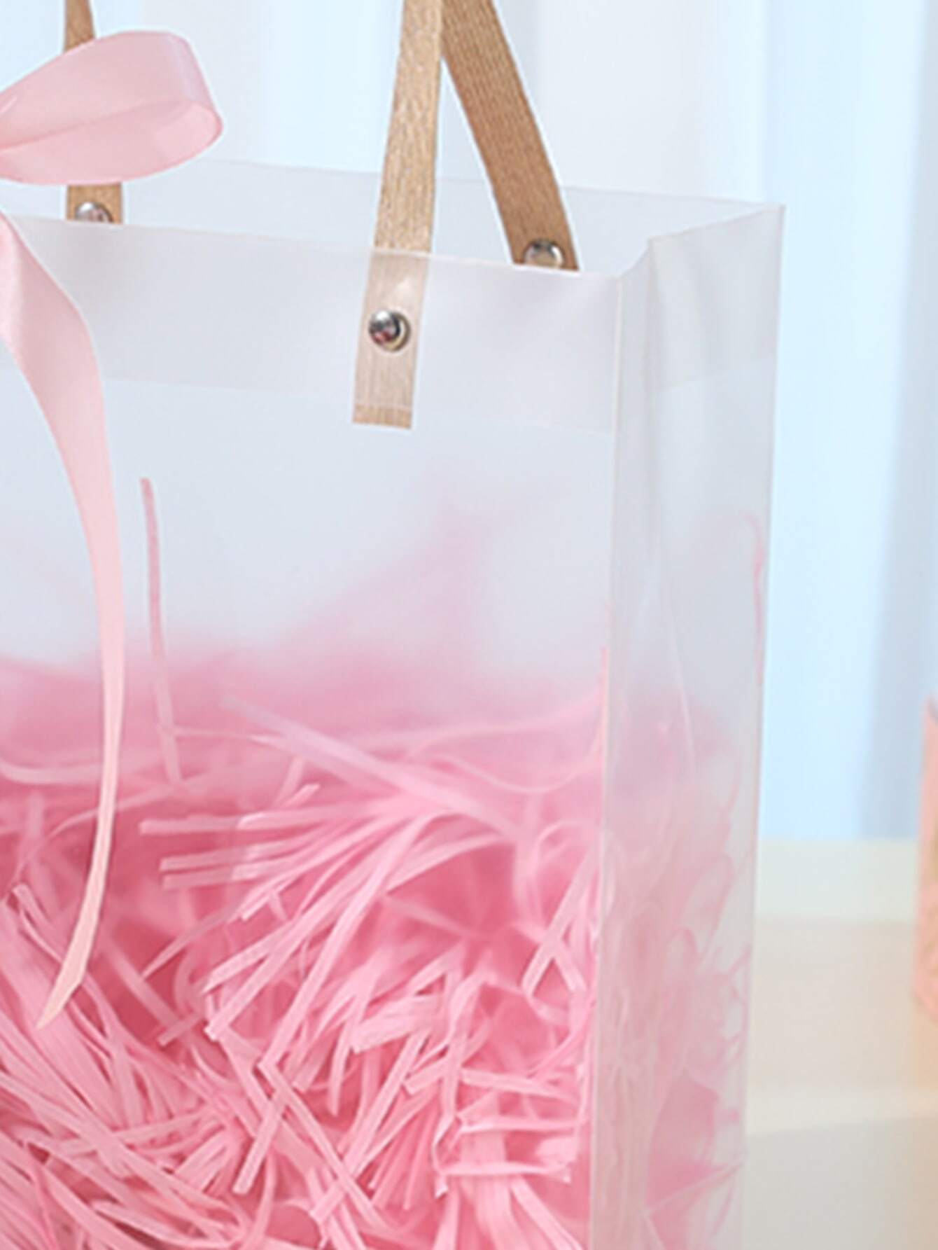 Bow Decor Gift Bag, Clear Plain PVC Portable Gift Storage Bag For
